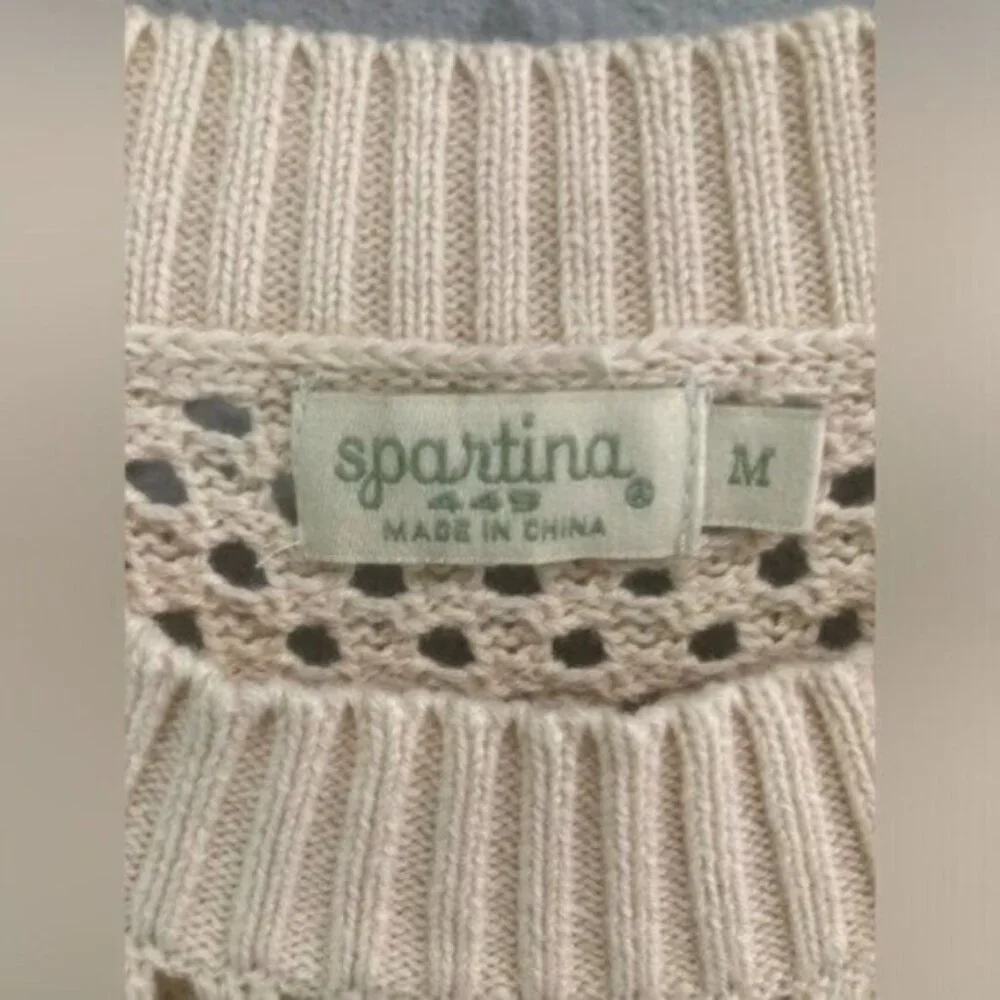 Spartina449 Neutral Crochet Contemporary Boho Beachy Vacation Preppy Top - Picture 5 of 7